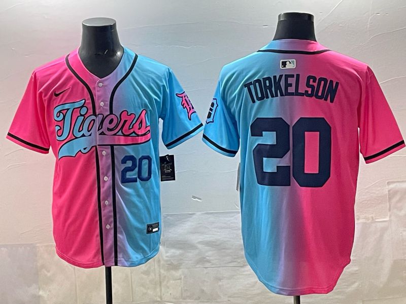 Men 2025 Detroit Tigers #20 Torkelson Blue pink Game Nike MLB Jersey style 03
